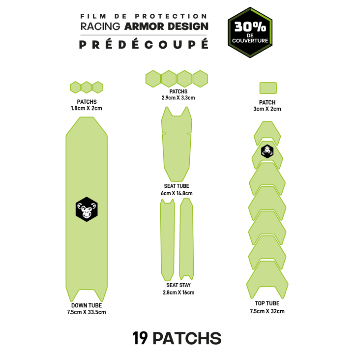 Kit de protection prédécoupé transparent pour cadre vélo : 19 pièces
