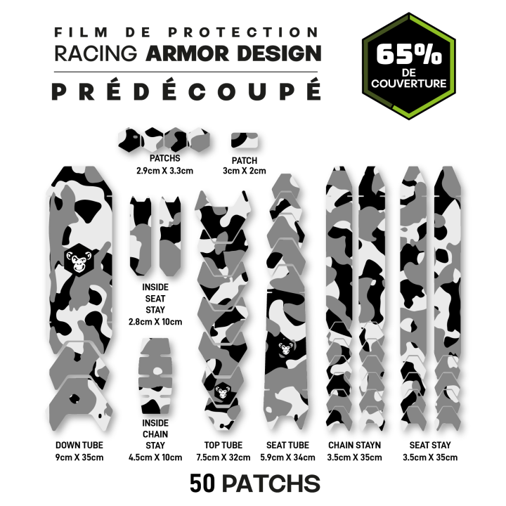 Kit de protection prédécoupé pour cadre vélo : 19 pièces