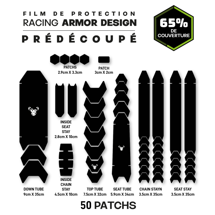 Kit de protection prédécoupé pour cadre vélo : 19 pièces