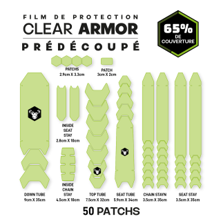 Kit de protection prédécoupé transparent pour cadre vélo : 19 pièces